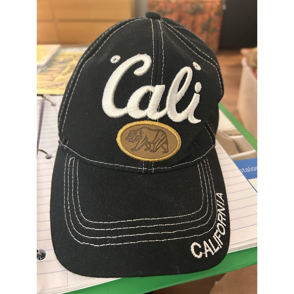 Cali Bear Black Cap‎ Leather Patch Embroidered Hook And Loop Denim California